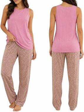 State of the Day Pajama Set Pink Tank Top & Leopard Print Lounge Pants XL
